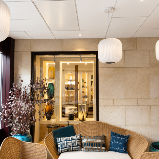 Enceinte encastrée au plafond installée par BE SMARTHOME (BSH) pour la sonorisation de la boutique CFOC.